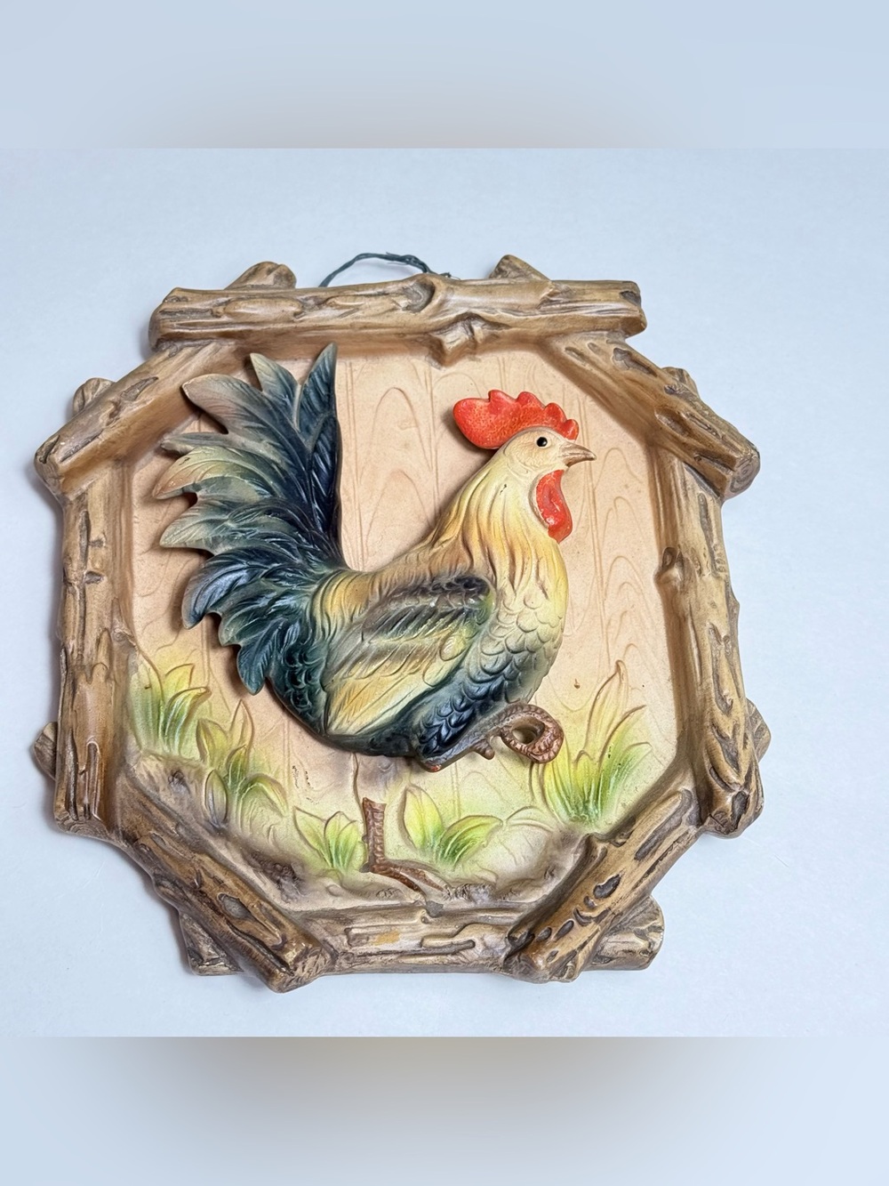 Vintage Tilso Japan Ceramic Rooster Wall Hanging Plaque Picture 3D Art Farmhouse